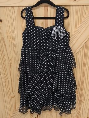Cherokee Polka Dot Tiered Dress with Gingham Bow